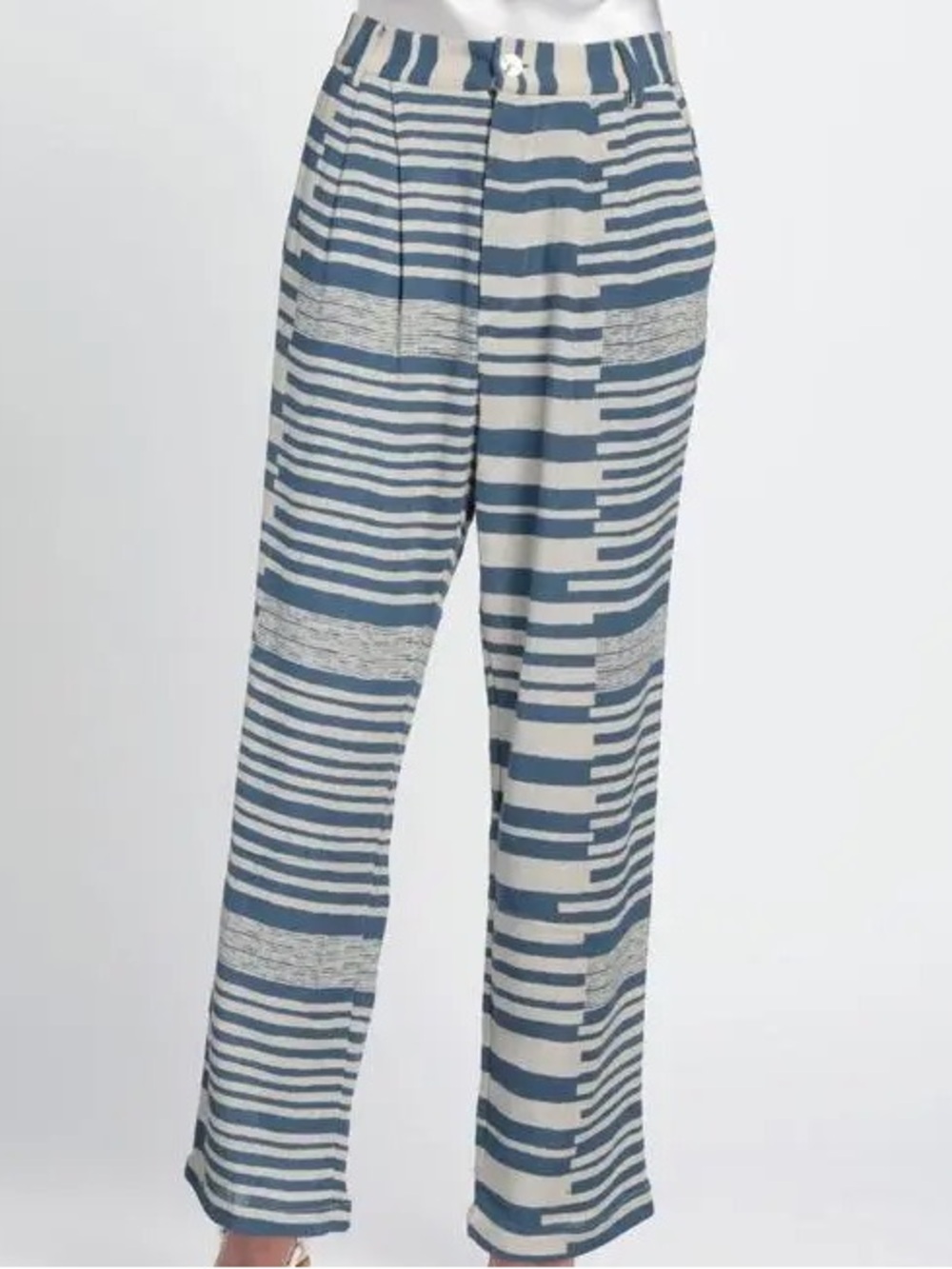 Alix of bohemia summer casual boho stripped white blue pants size small 2